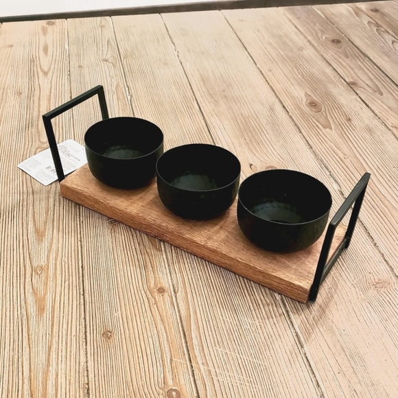 Industrial Metal & wood candle centerpiece